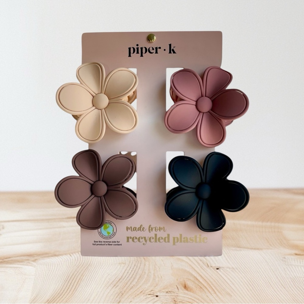 Piper K Flower Hair Clips Set - Cream, Pink, Brown, Black